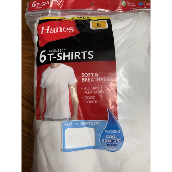 Hanes Men's Crewneck T-Shirt Tee Tagless 6-Pack Size Large New - Picture 2 of 7